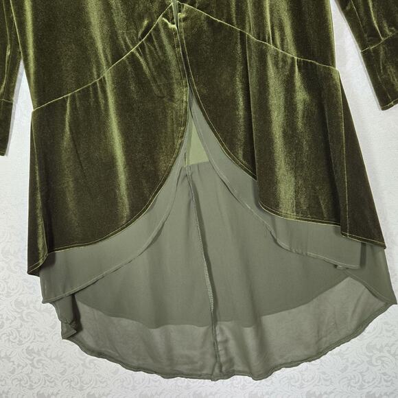 R Vivimos Velvet Cardigan Duster M Green Open Front Ruffle Witchy Holiday Boho - Picture 4 of 16